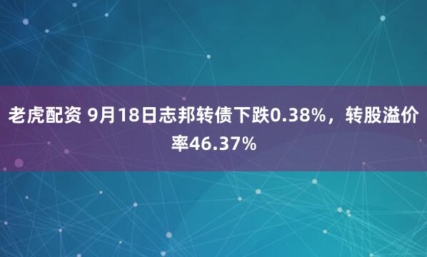 老虎配资 9月18日志邦转债下跌0.38%，转股溢价率46.37%